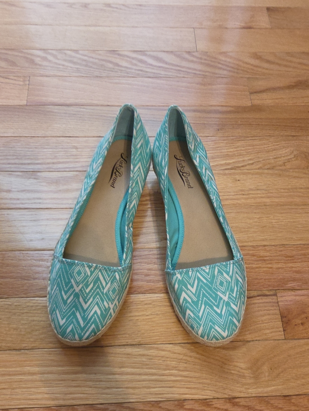 Lucky Brand Teal & White Geometric Slip-On Flats